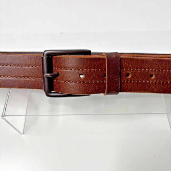 Mens Brown Genuine Leather Belt Classic Buckle 39" Neutral GUC Everyday Business - Picture 1 of 9